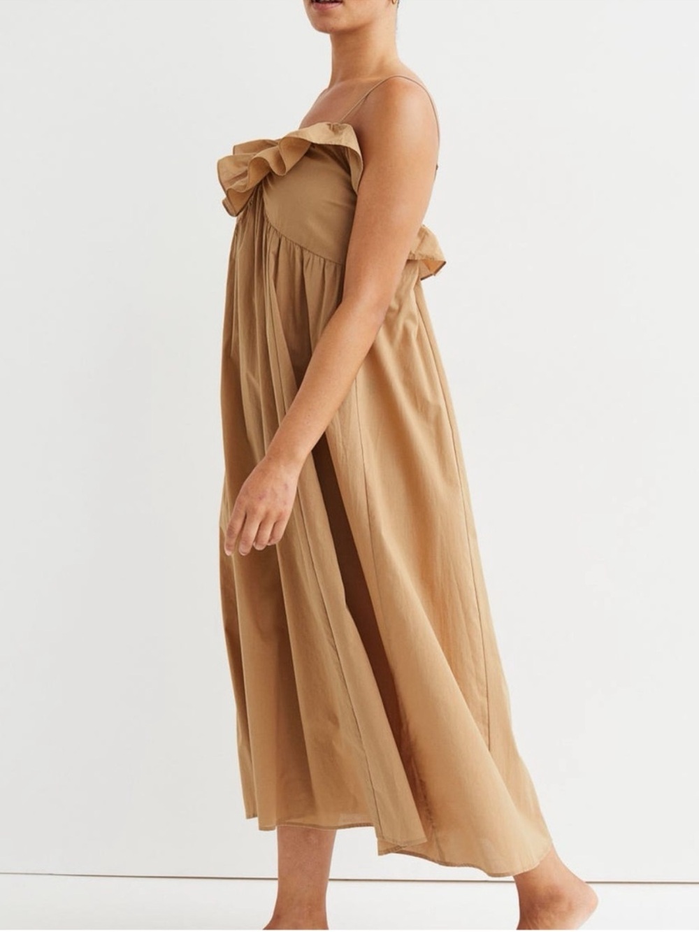 H&M Tan Ruffle-Top Maxi Dress